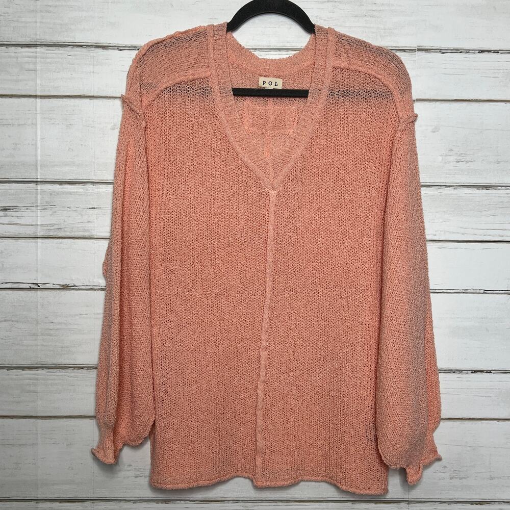 POL Peach Sweater Size Small Lightweight V Neck Boho Slouchy Pullover